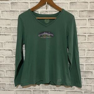 Women's Life is Good Girl’s Night Out camping long sleeve shirt Medium